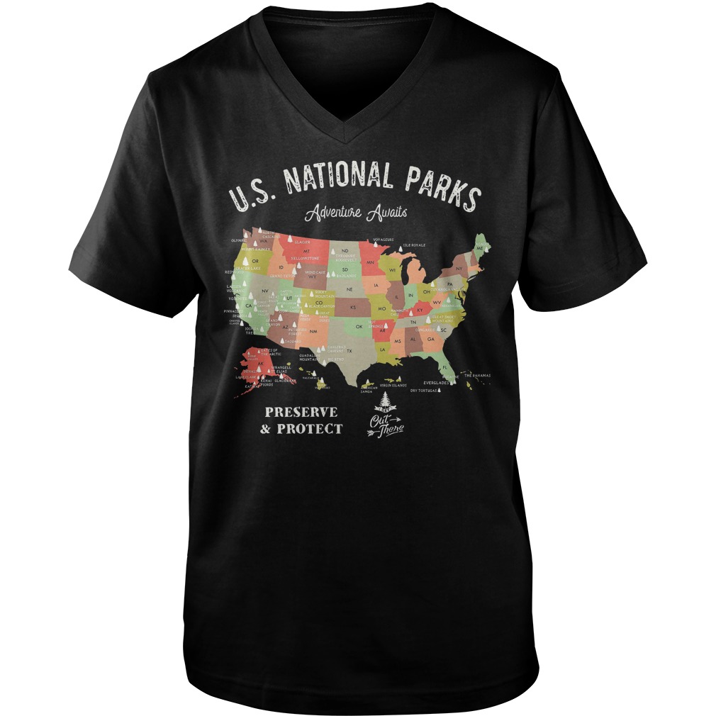 Official U.S National Parks Map T-Shirt Guys V-Neck