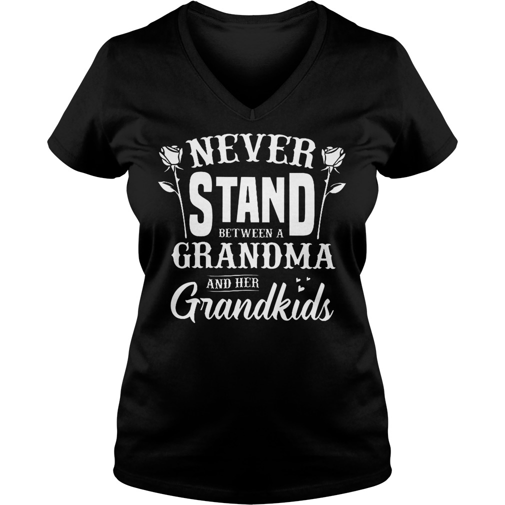 Premium Never Stand Between A Grandma And Her Grandkids T-Shirt Ladies V-Neck