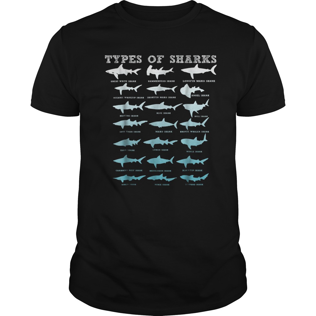 Types Of Sharks Marine Biology T-Shirt Classic Guys / Unisex Tee