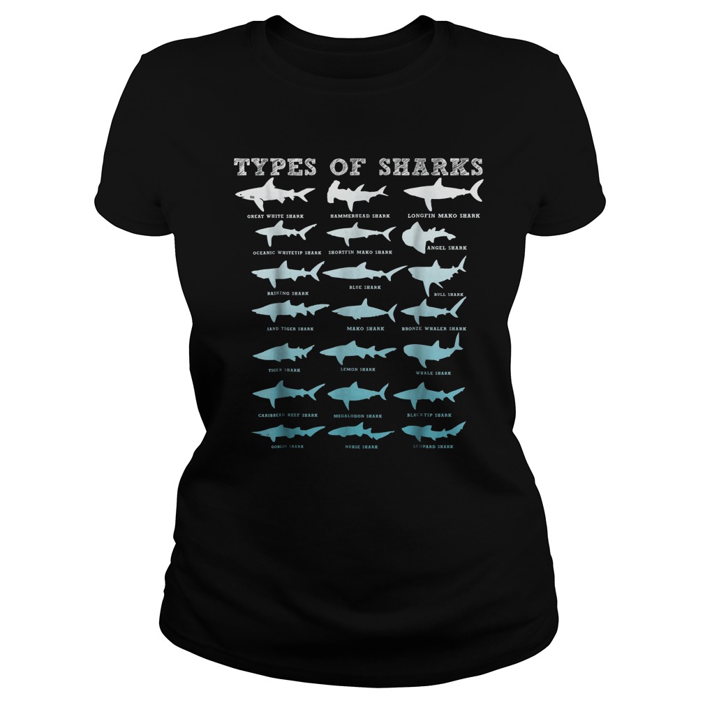 Types Of Sharks Marine Biology T-Shirt Classic Ladies Tee