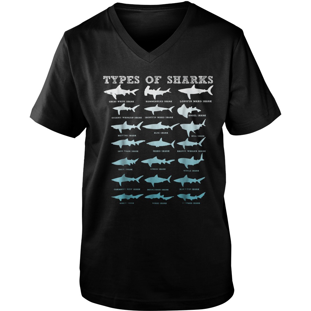 Types Of Sharks Marine Biology T-Shirt Guys V-Neck
