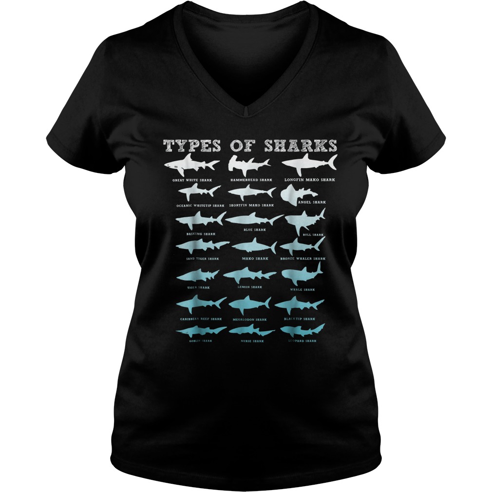 Types Of Sharks Marine Biology T-Shirt Ladies V-Neck