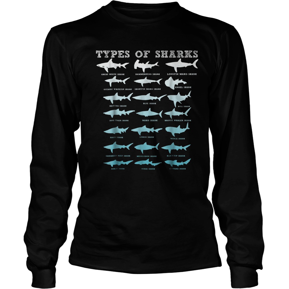 Types Of Sharks Marine Biology T-Shirt Longsleeve Tee Unisex