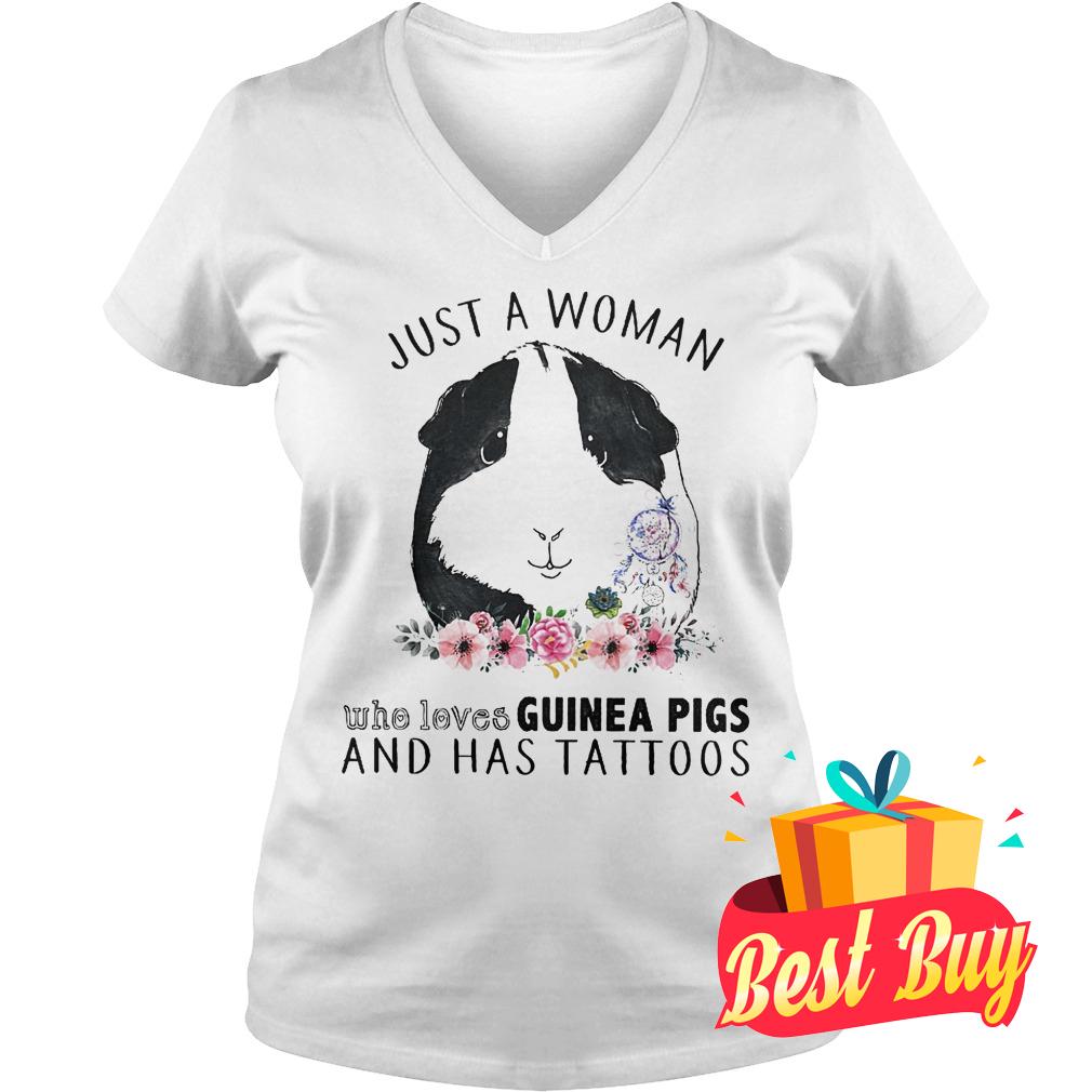 Best Price Just a woman who loves Guinea Pigs and has tattoos shirt 4 Best Price Just a woman who loves Guinea Pigs and has tattoos shirt Ladies V-Neck