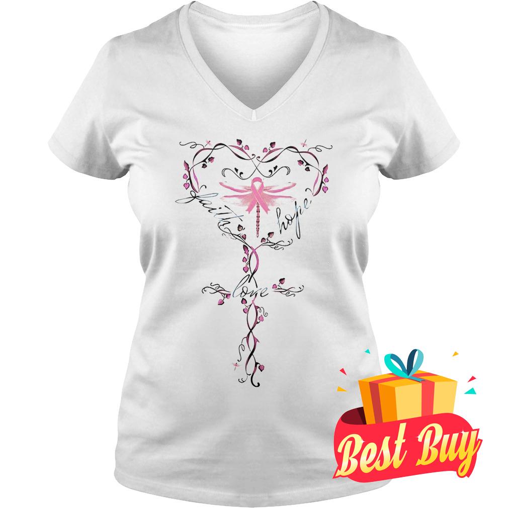 Original Breast Cancer dragon fly faith hope love shirt 4 Original Breast Cancer dragon fly faith hope love shirt Ladies V-Neck