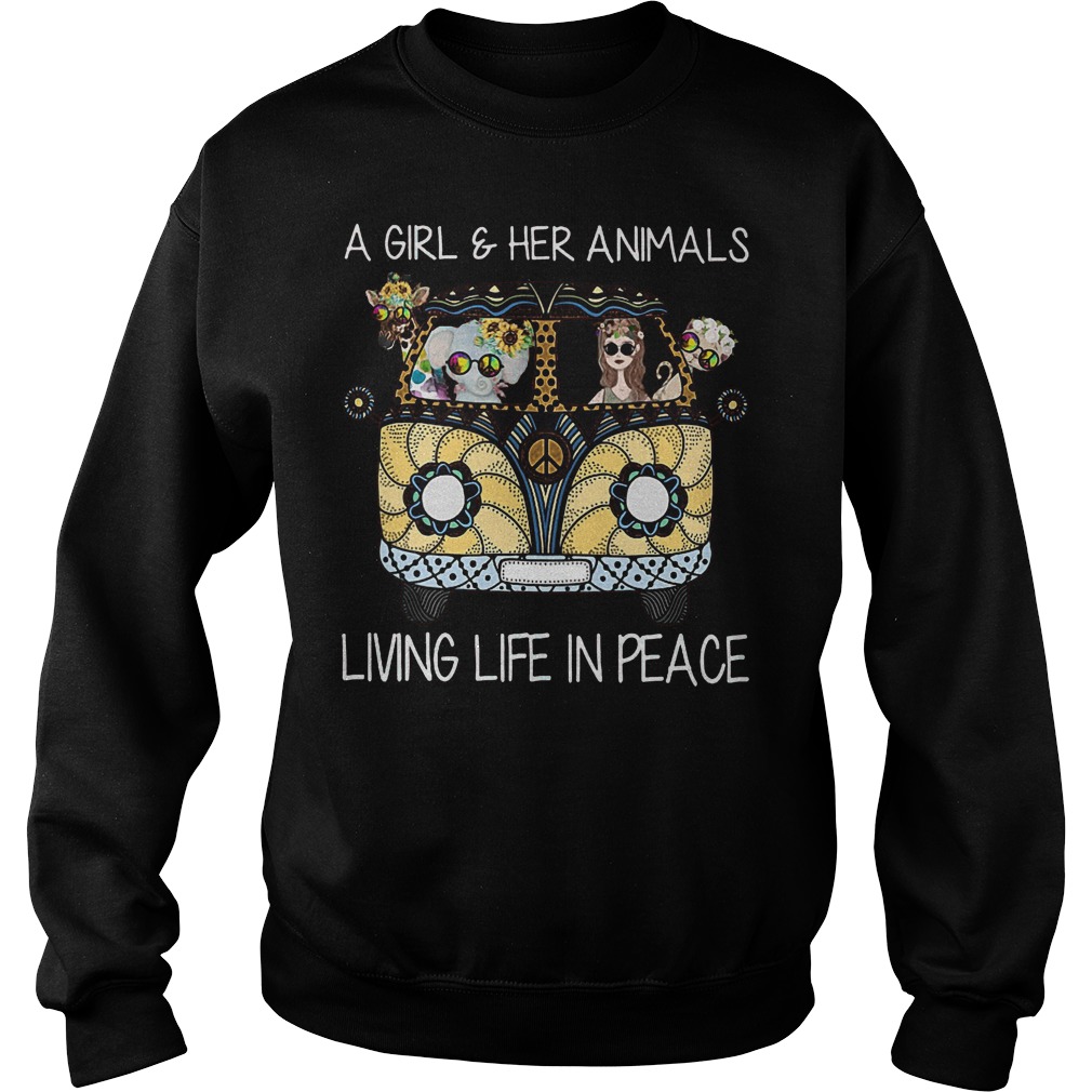 Hippie car sunfloral a girl and her animals living life in peace shirt 3 Hippie car sunfloral a girl and her animals living life in peace shirt Sweatshirt Unisex