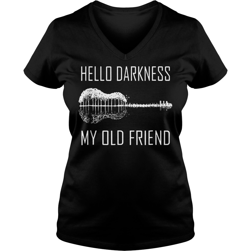 Official Hello darkness guitar my old friend T-Shirt 4 Official Hello darkness guitar my old friend T-Shirt Ladies V-Neck
