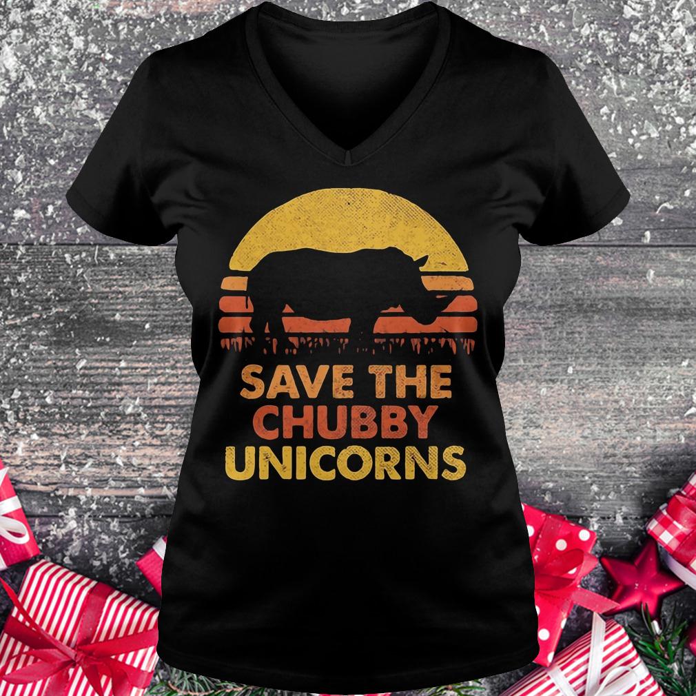 Original Retro Sunset Rhino save the chubby unicorns shirt Ladies V-Neck