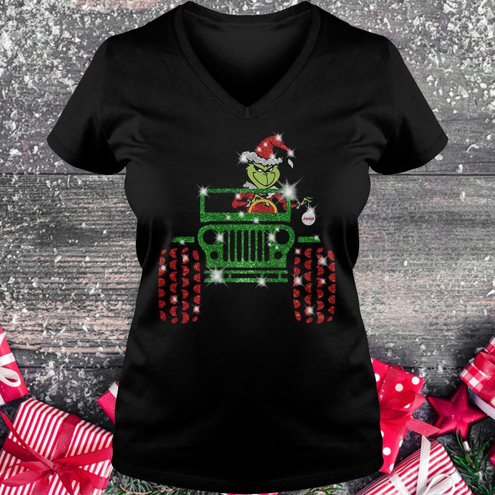 Best price Grinch Jeep sparkly glitter shirt Ladies V-Neck