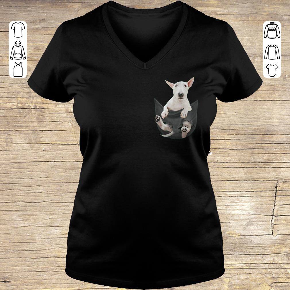 Funny Bull Terrier inside black Tiny Pocket shirt hoodie Ladies V-Neck