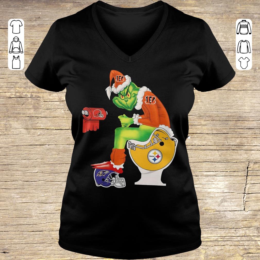 Hot Grinch Santa Cincinnati Bengals Pittsburgh Steelers Toilet shirt Ladies V-Neck