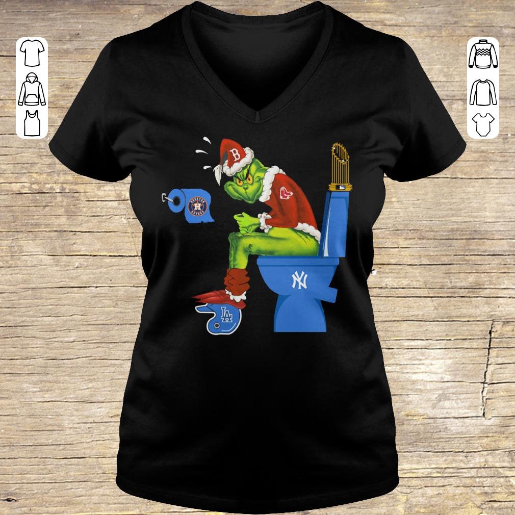 Nice Boston Red Sox Grinch Toilet New York Yankees Los Angeles Dodgers shirt Ladies V-Neck