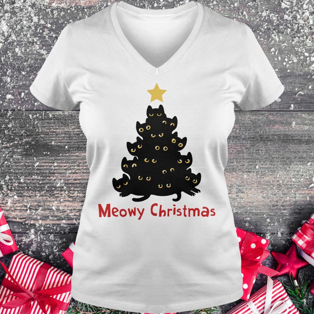 Nice Christmas Tree Cat Meowy sweatshirt Ladies V-Neck