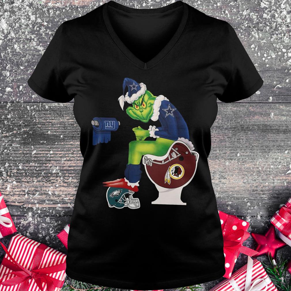 Nice Dallas Cowboys Grinch Santa Toilet shirt Ladies V-Neck