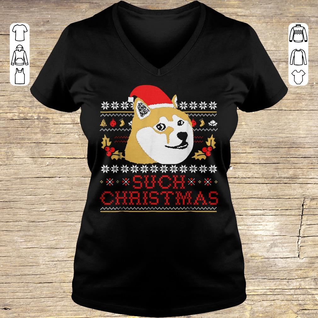 Nice Shiba Inu Such Christmas Sweater shirt Ladies V-Neck