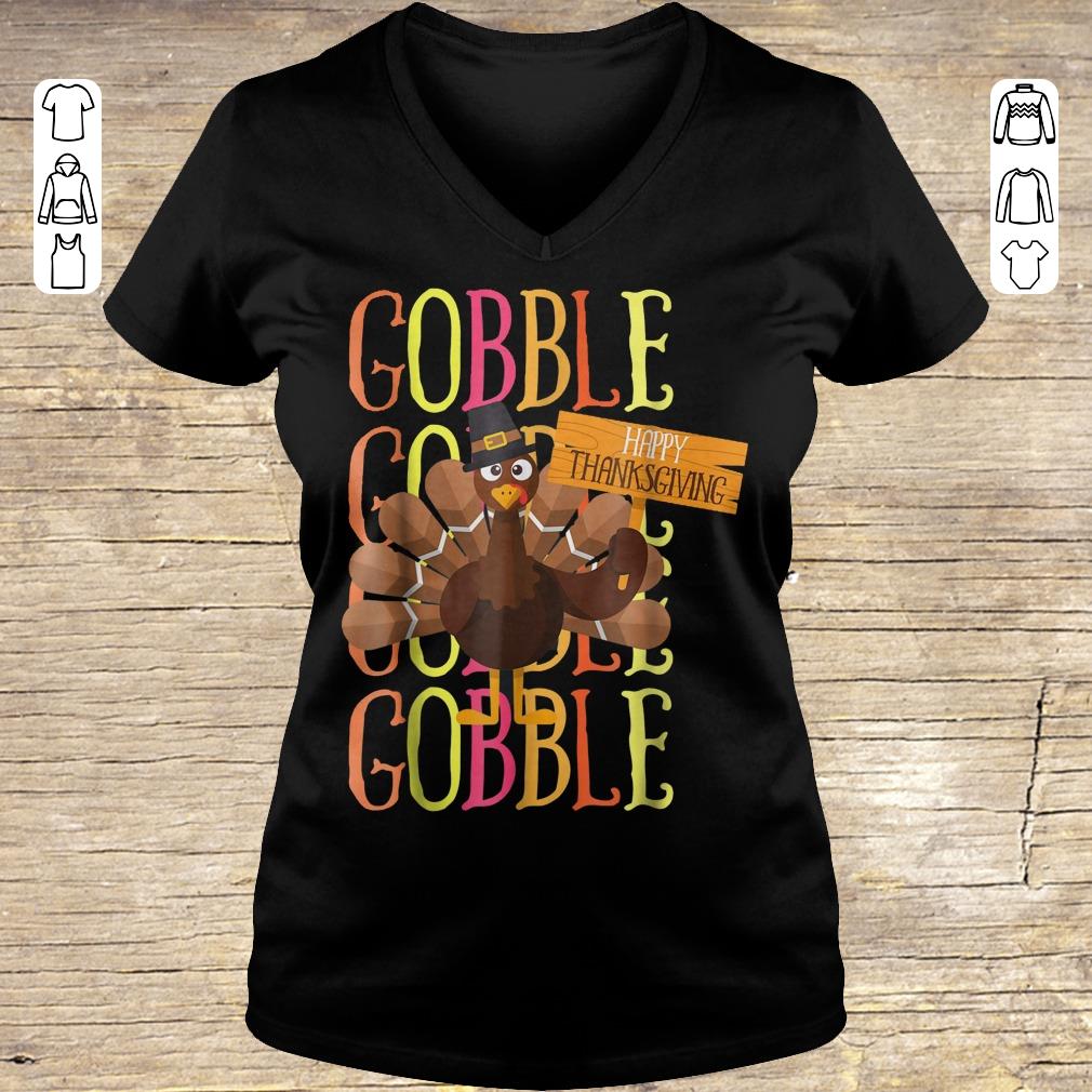 Nice Turkey Pilgrim Gobble Thanksgiving shirt sweater Ladies V-Neck