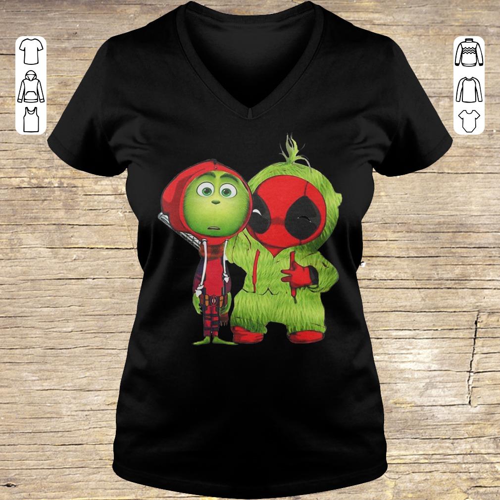 Original Baby Deadpool and Baby Grinch Christmas shirt Ladies V-Neck