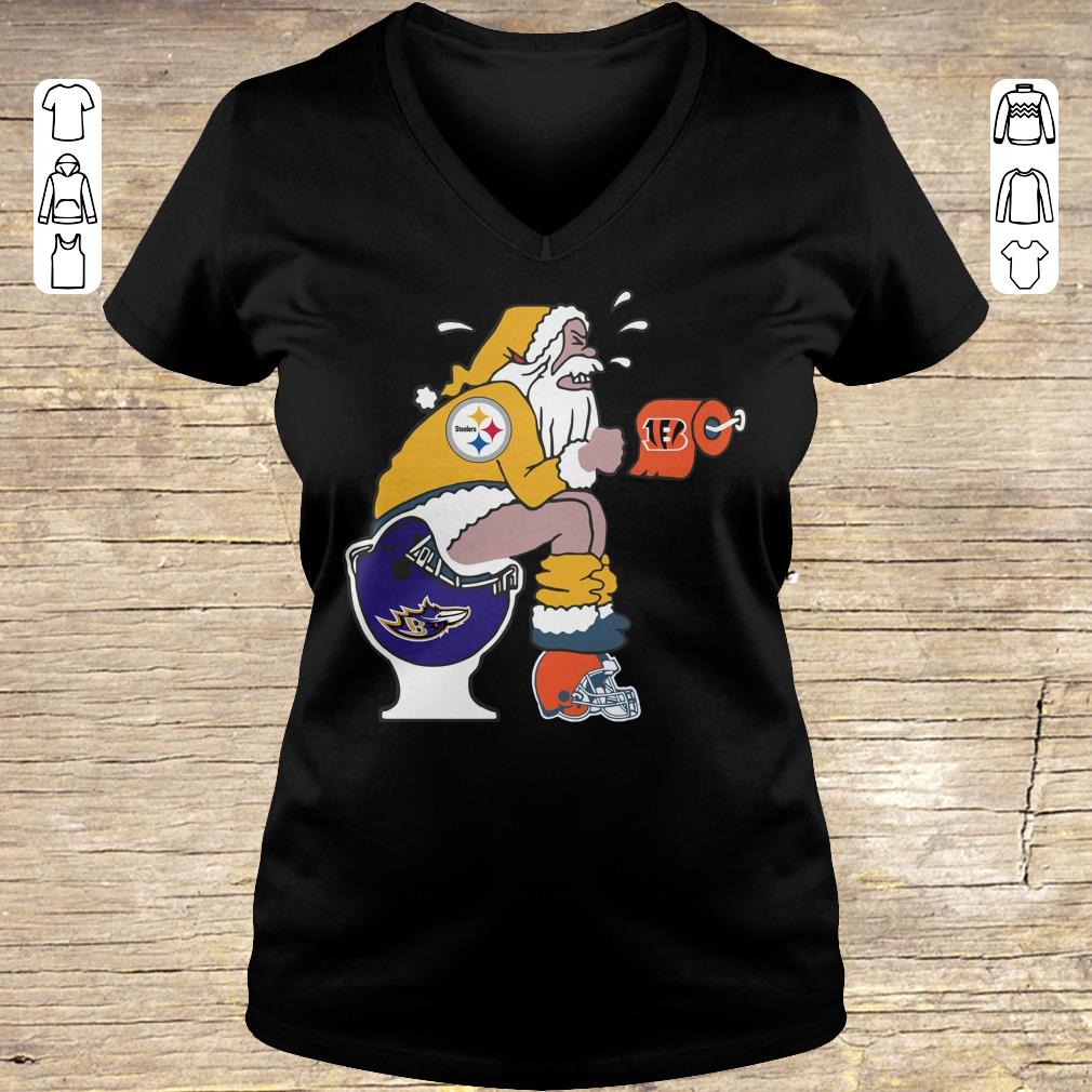 Original Pittsburgh Steelers Santa Baltimore Ravens Toilet shirt Ladies V-Neck