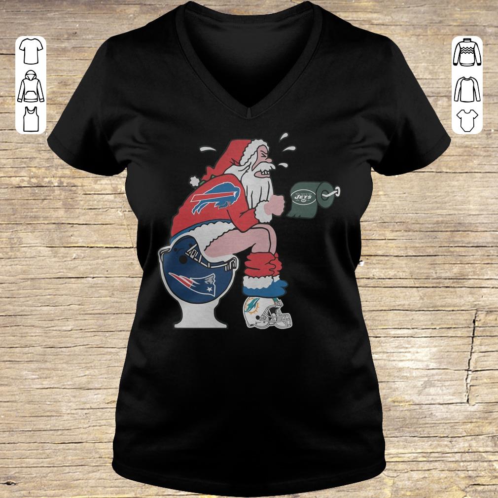 Top Buffalo Bills Santa New England Patriots Toilet Miami Dolphins shirt Ladies V-Neck