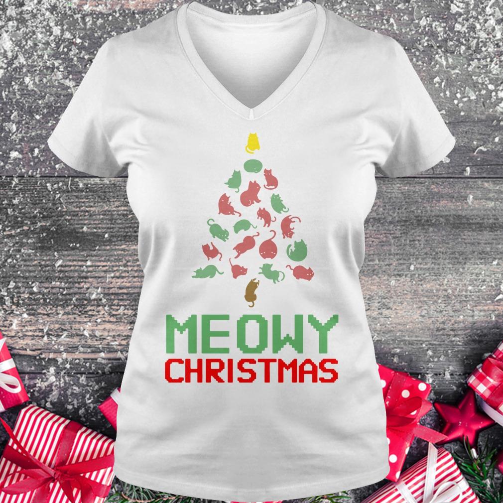 Top Meowy Christmas Tree shirt Ladies V-Neck