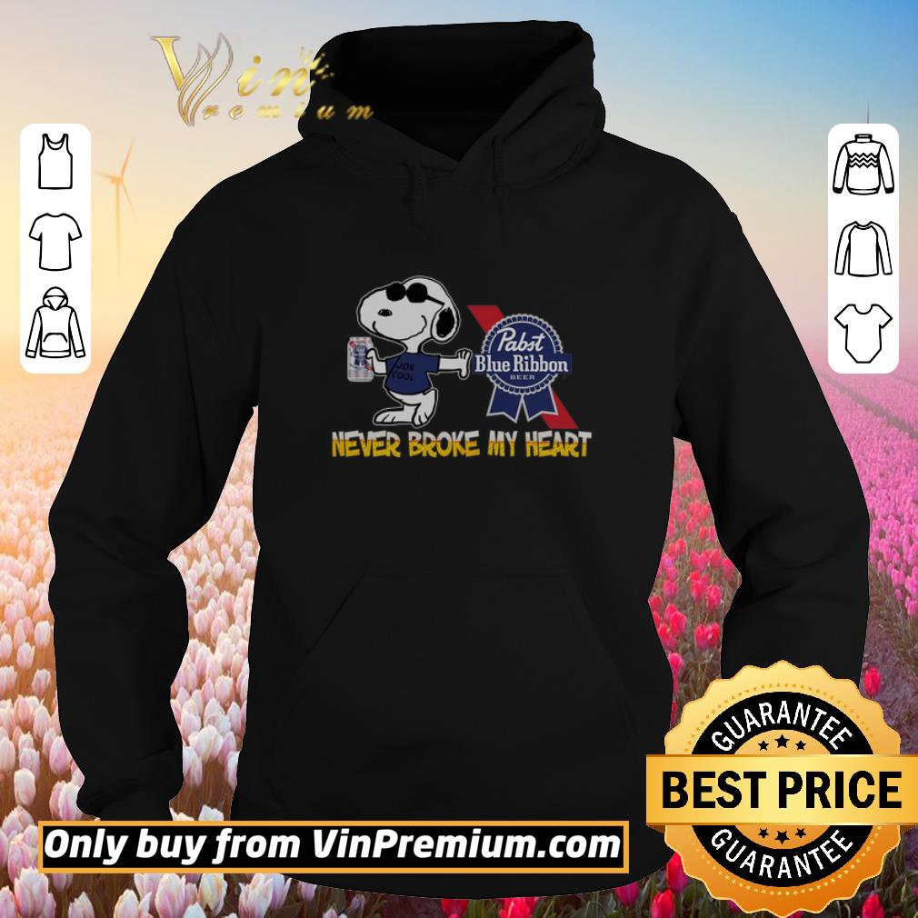 Nice Snoopy Pabst Blue Ribbon Beer Never Broke My Heart shirt 2 Nice Snoopy Pabst Blue Ribbon Beer Never Broke My Heart shirt