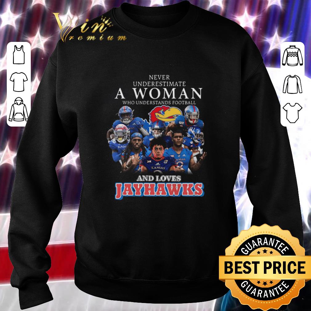 Top Never Underestimate A Woman Who Understands Football Kansas Jayhawks shirt 2 Top Never Underestimate A Woman Who Understands Football Kansas Jayhawks shirt