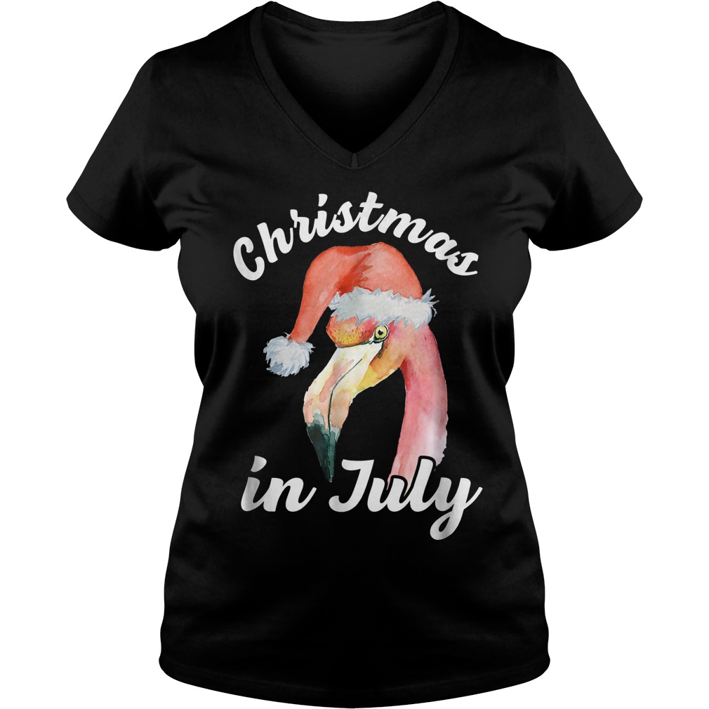 Flamingo Christmas In July T-Shirt 10 Flamingo Christmas In July T-Shirt Ladies V-Neck