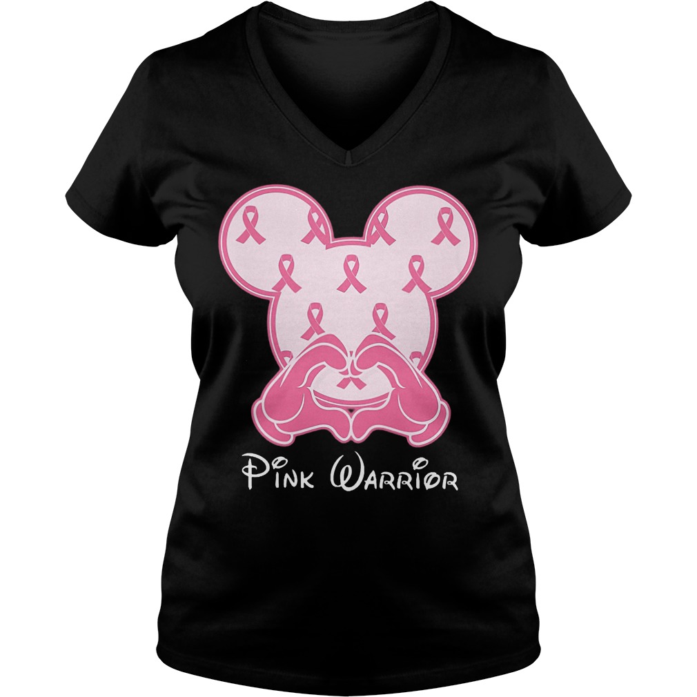Premium Breast cancer mickey mouse pink warrior shirt 4 Premium Breast cancer mickey mouse pink warrior shirt Ladies V-Neck