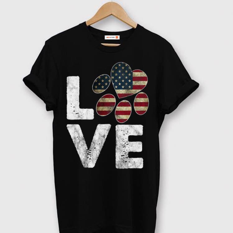 Awesome Premium Patriotic American Flag Love Paw Print Dog Owner Tee shirt