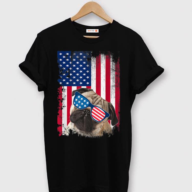 Hot Vintage Pug Dog American Usa Flag Distressed shirt