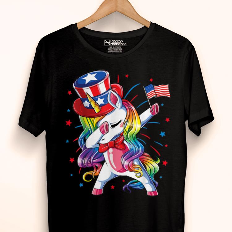 Original Dabbing Rainbow Unicorn Americorn American Flag shirt