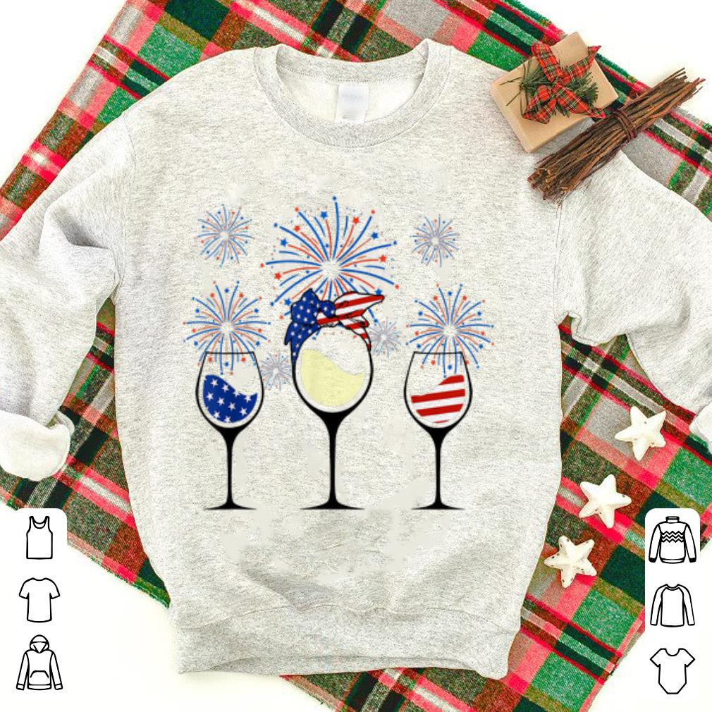 Original Red White Blue Wine Glasses Firework 4th Of July Shirt