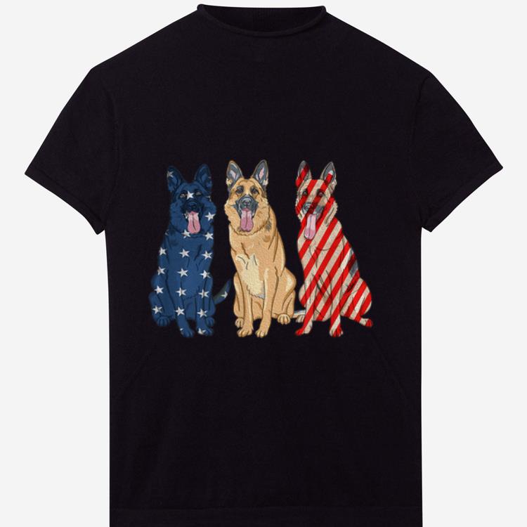 Original Three German Shepherd Patriotic US American Flag July 4th shirt