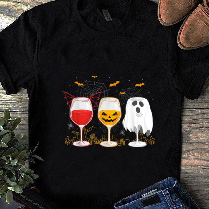 Awesome Three Wine Glasses Halloween Costume Dracula Pumpkin shirt