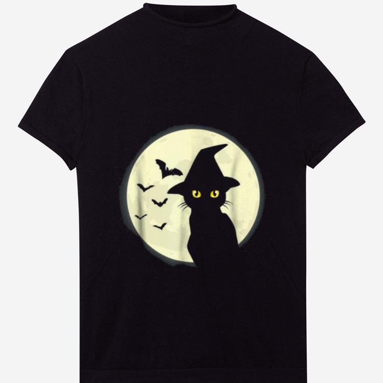 Hot Black Cat And Full Moon Witch Hat Bats shirt