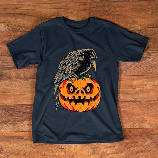 Hot Creepy Black Raven Retro Vintage Pumpkin Halloween Gift shirt