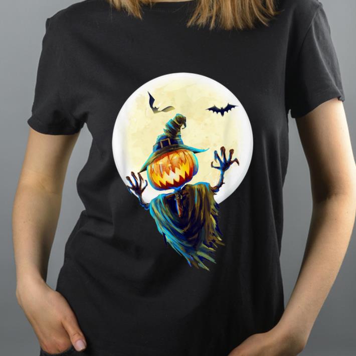 Official Scary Pumpkin Scarecrow Halloween Costume Bats & Moon shirt