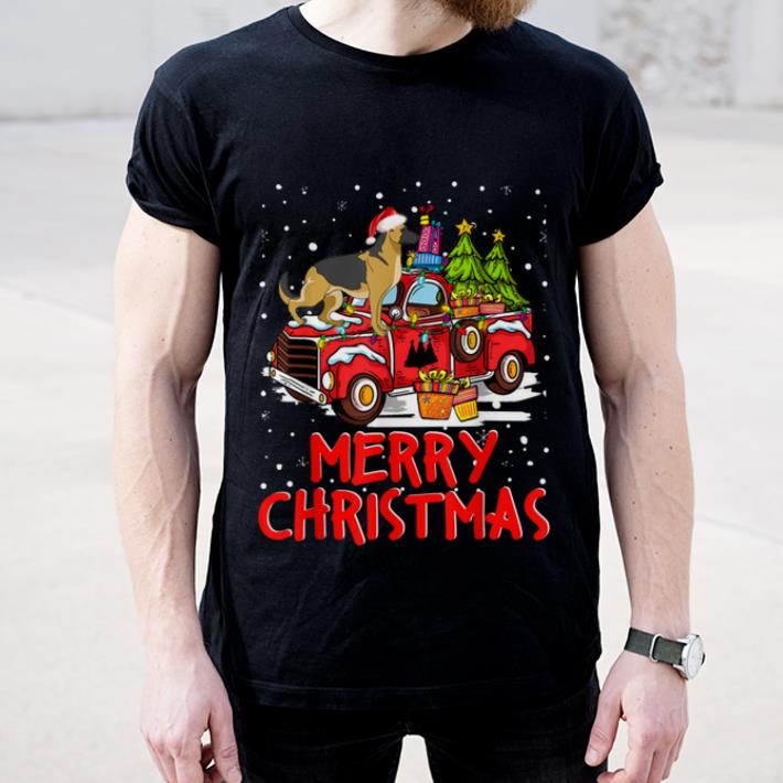 Top German Shepherd Rides Red Truck Merry Christmas Pajama Gifts shirt