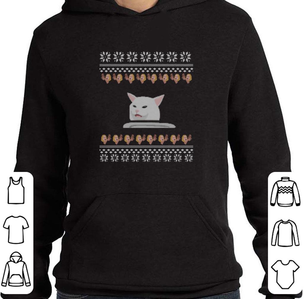 Funny Woman Yelling Confused Cat meme Dinner ugly Christmas shirt
