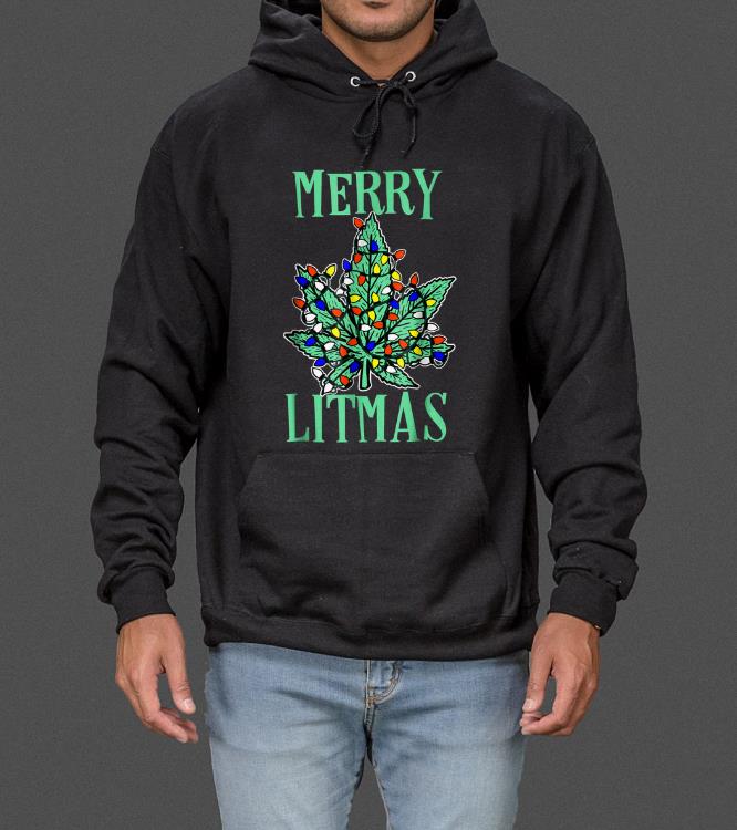 Merry Litmas Pot Leaf Christmas Tree Lights Marijuana sweater