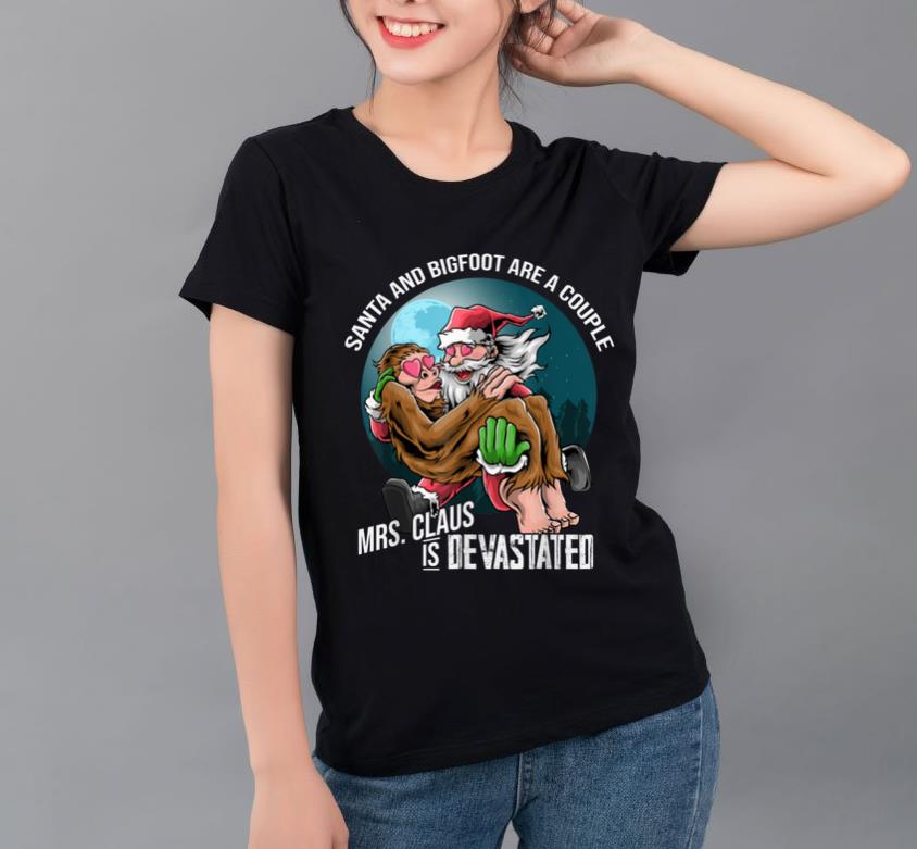 Premium Santa and Bigfoot Are A Couple Funny Christmas shirt