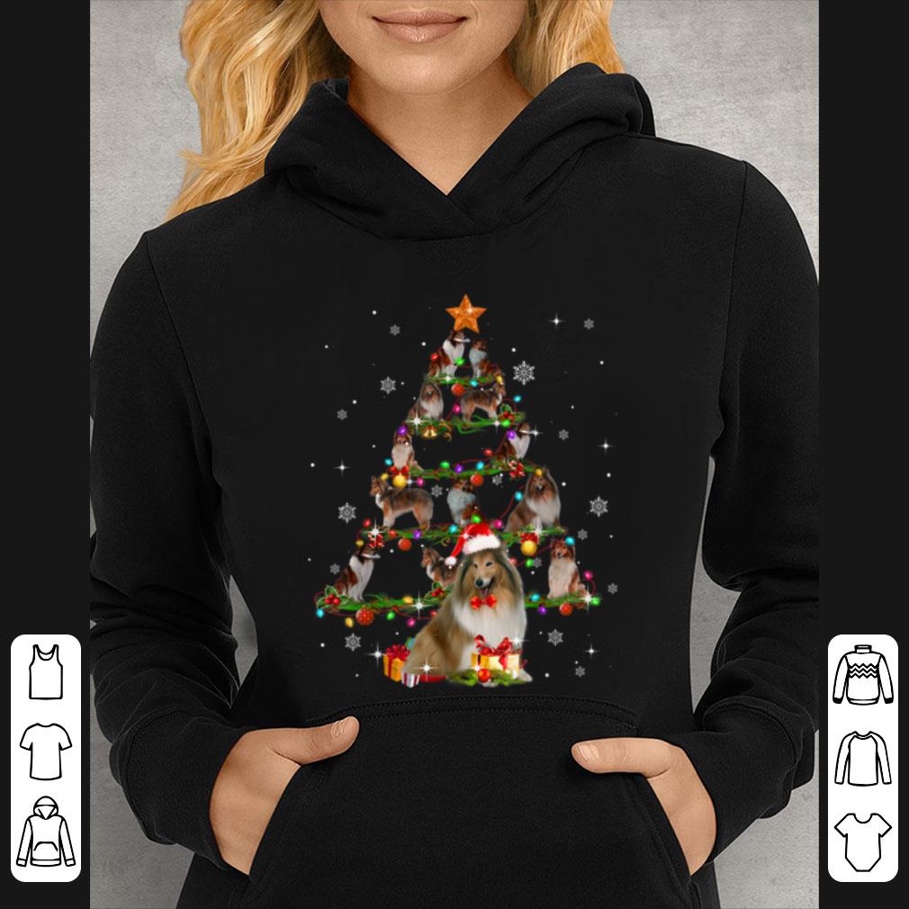 Top Rough Collie Tree Christmas santa Hat Paw up Star X-mas shirt
