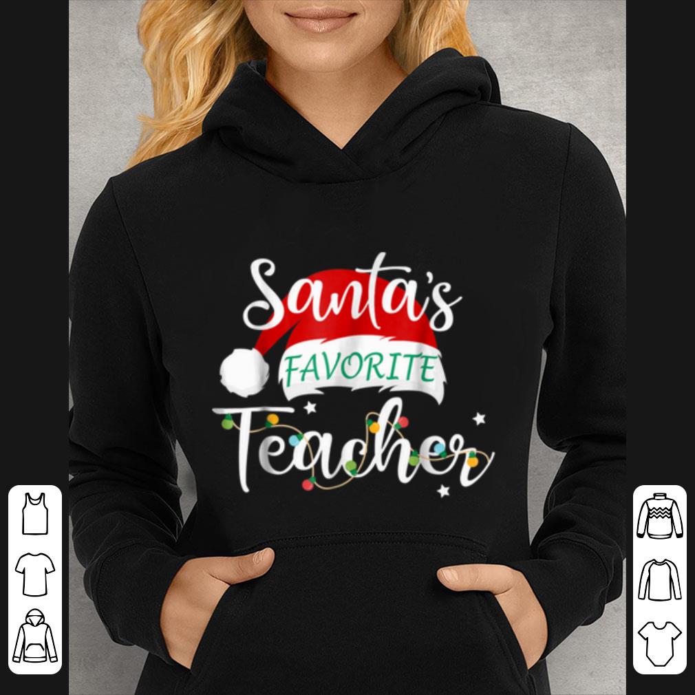 Top Santa's Favorite Teacher Santa Hat Christmas Light shirt