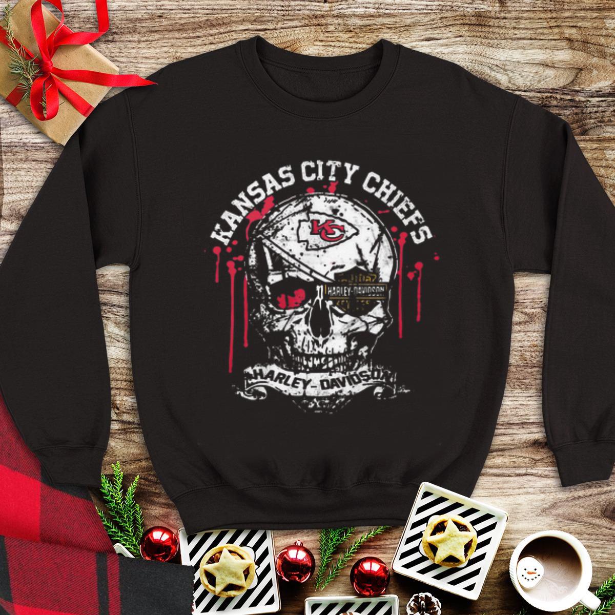 Awesome Kansas City Chiefs Skull Harley Davidson shirt