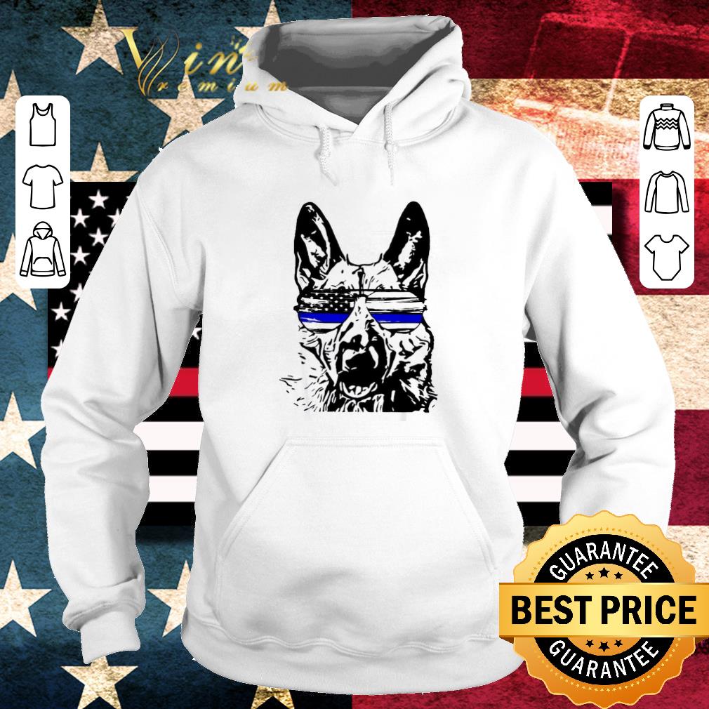 Funny German Shepherd wear glasses Police American flag shirt