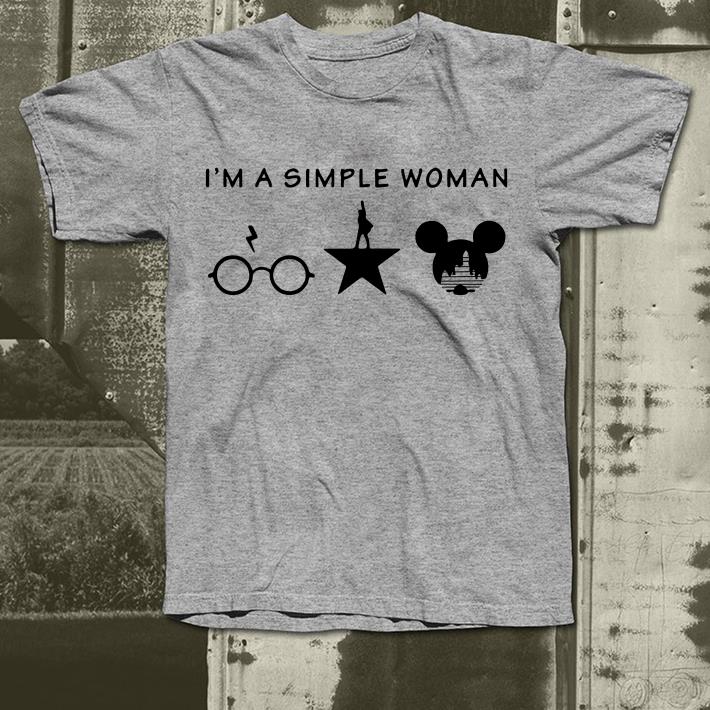 I’m a simple woman I like Harry Potter Broadway and Mickey mouse shirt