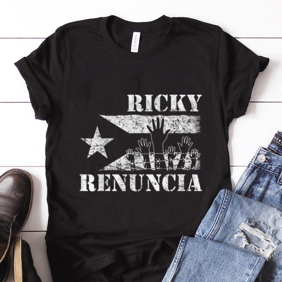 Nice Ricky Renuncia Bandera Negra Puerto Rico Flag guy tee