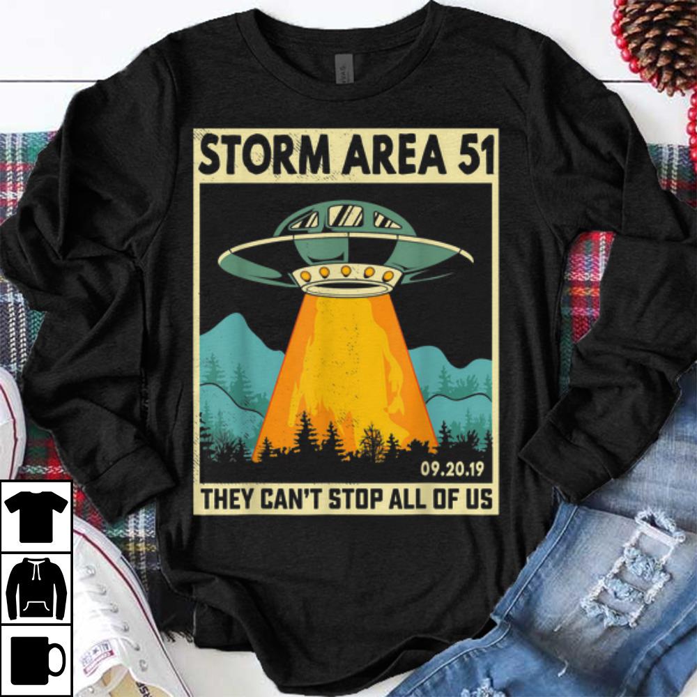 Original UFO Alien Storm Area 51 They Can't Stop All Of Us shirt