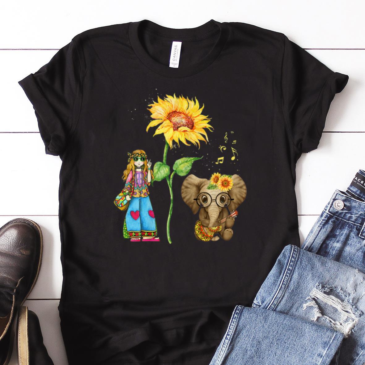 Awesome Hippie Girl Sunflower Elephant Guitar shirt