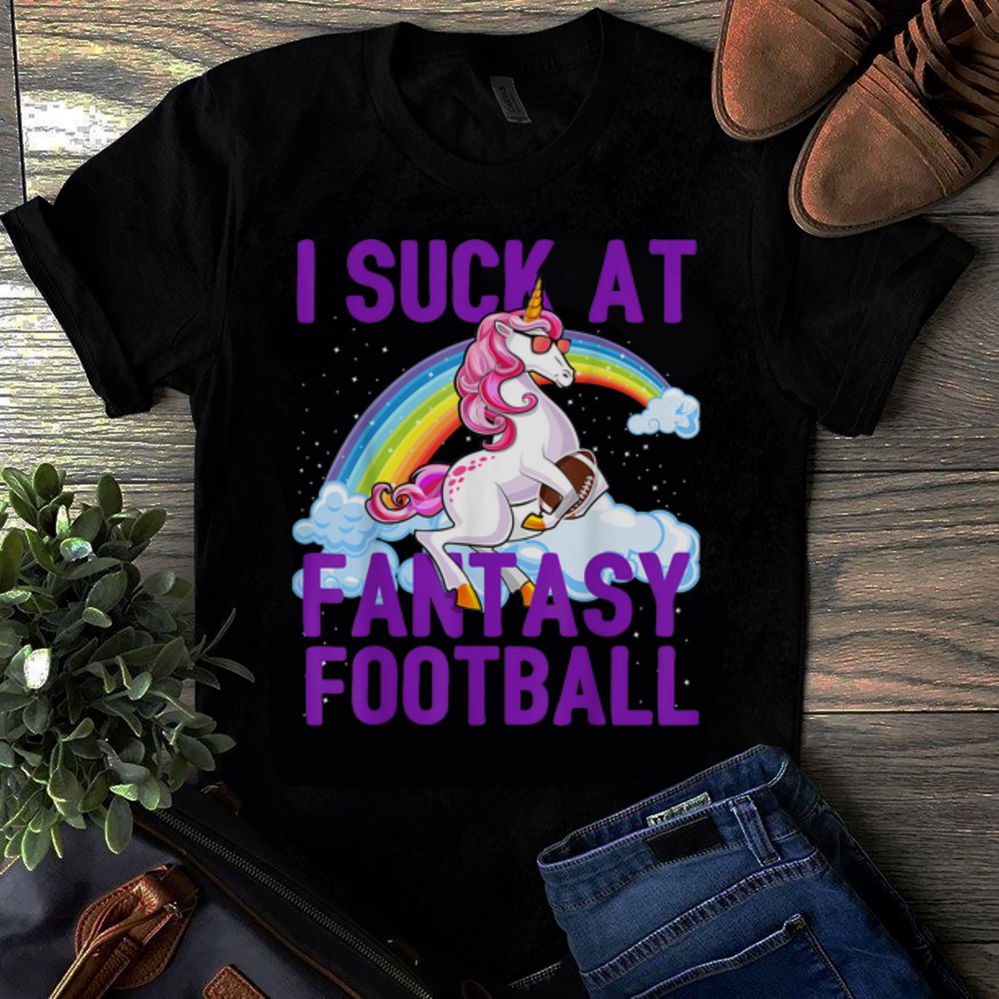 Original I Suck at Fantasy Football Unicorn Sunglass Rainbow shirt